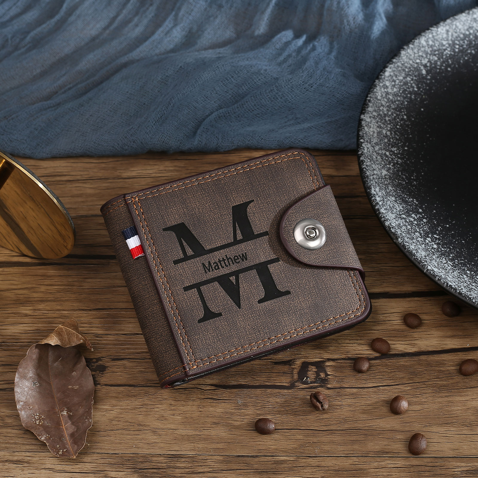 Personalized Name Leather Men's Wallet With Card Slot Engraved Letter & Photo with Gift Box Gift For Him | Jessemade