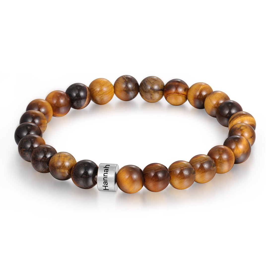 Customized 1 name Brown Tiger Eye Men's Bracelet Gift For Him