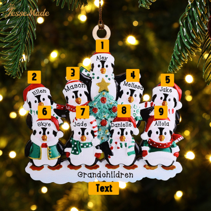 9 Names-Personalized Family Wooden Christmas Ornament-Custom 8 Names Hanging Ornament Gifts For Family-Winter Penguin Family