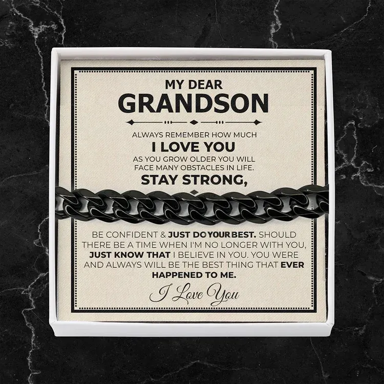 To My Grandson I LOVE YOU Cuban Chain Bracelet Stainless Steel Bracelet Warm Gift