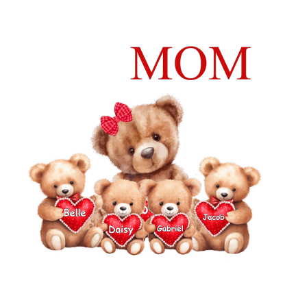 Personalized Heart Shaped Acrylic Plaque - Bears - with 1-7 names & flowers - Gift for Mom