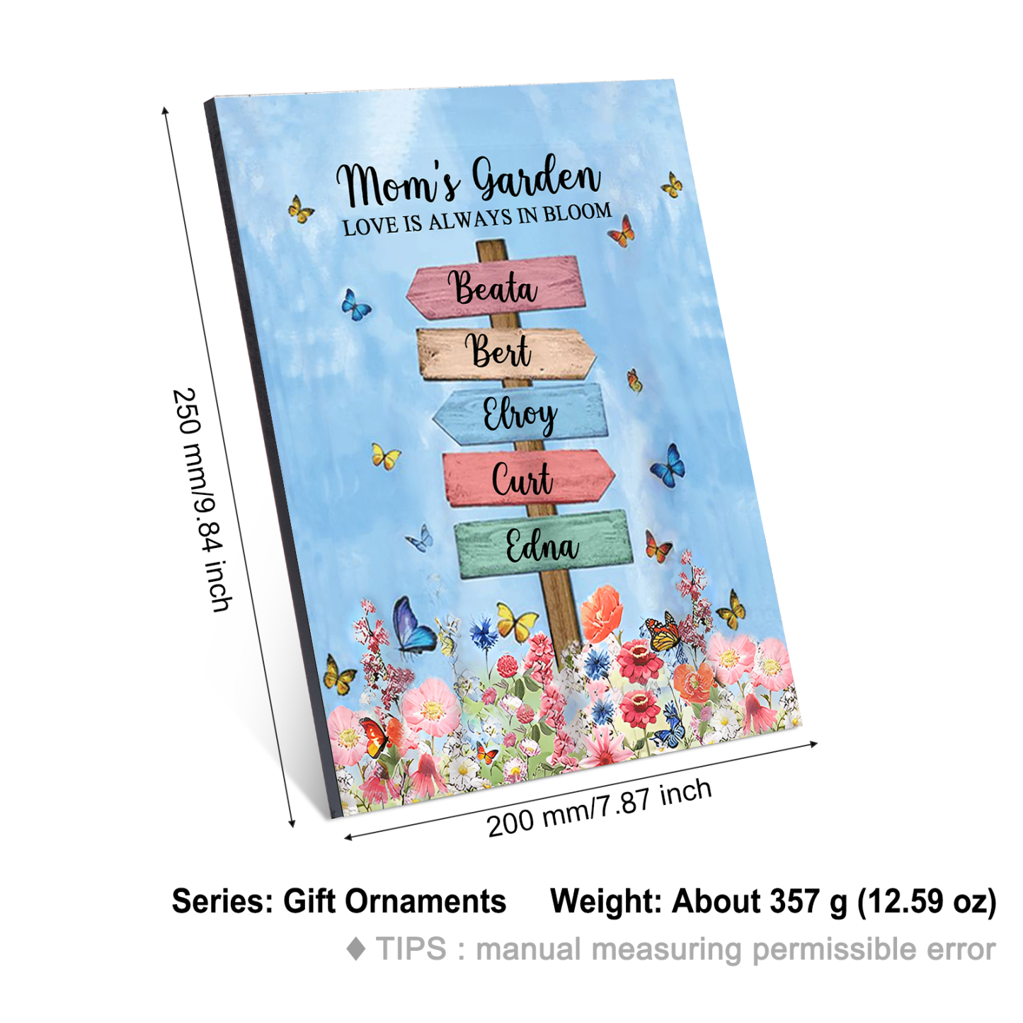 5 Names - Personalized Cute Elephant Style Home Frame Wooden Ornament with Customizable Text for Mom