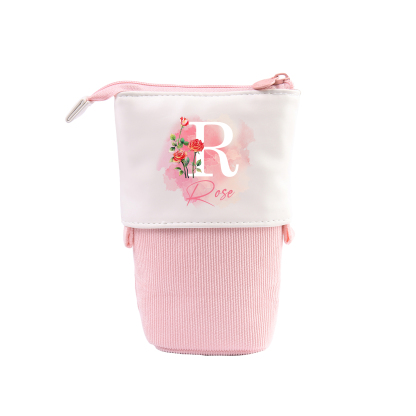 Personalized Pencil Case Custom Name & Letter & Birthday Flower Pen Pouch Back To School Gift for Kids