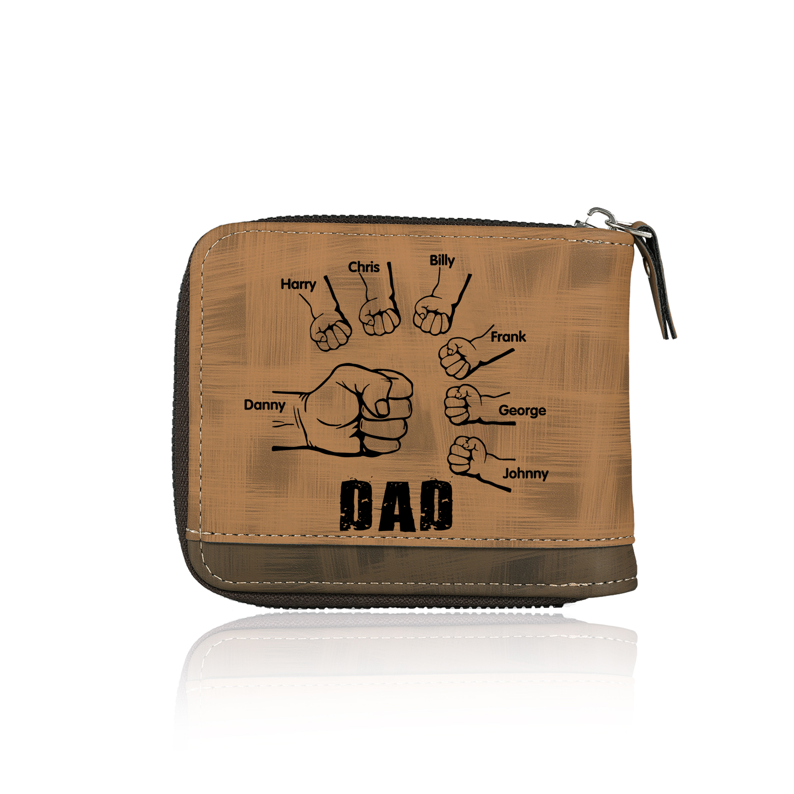 7 Names - Personalized Photo Custom Leather Men's Zipper Wallet as a Father's Day Gift for Dad