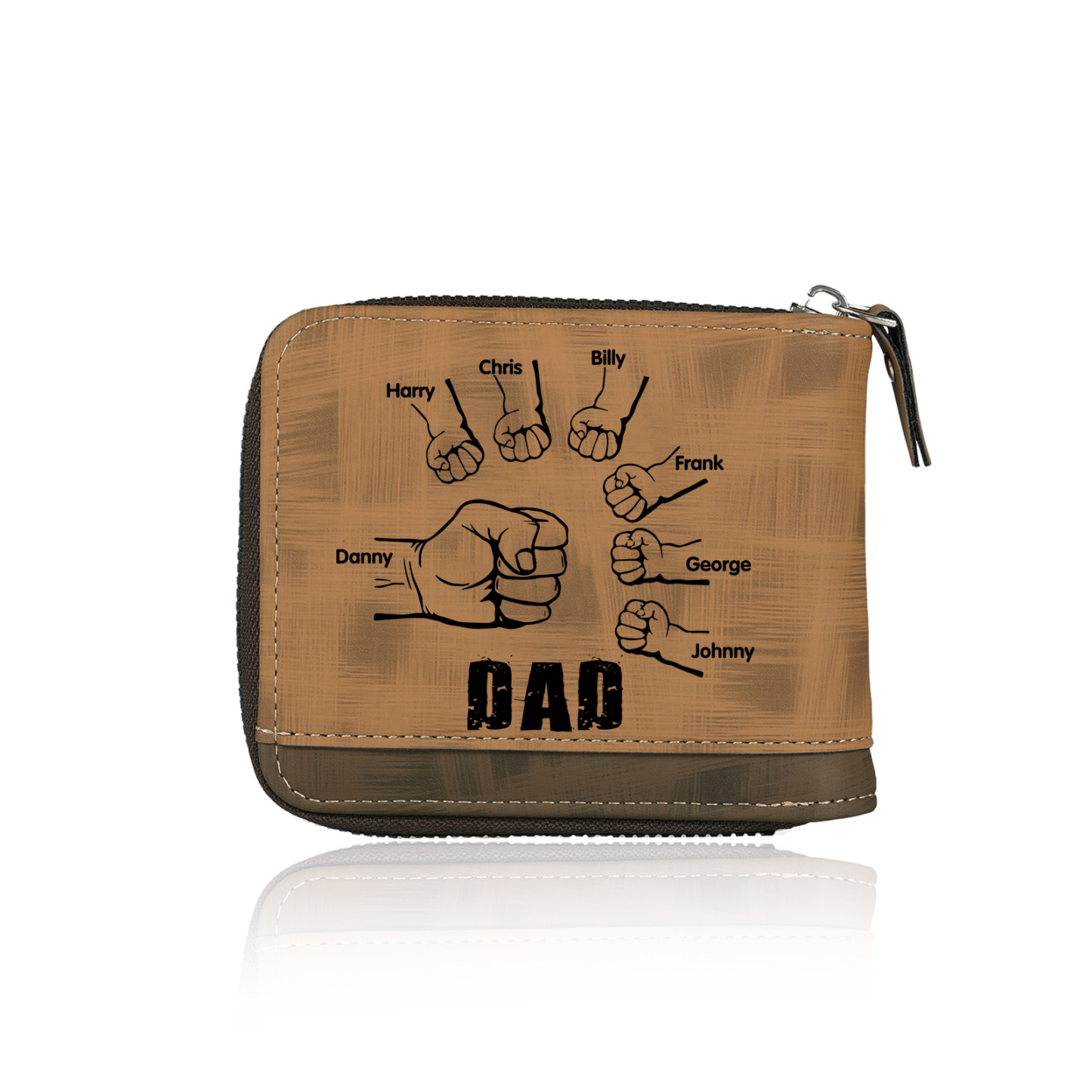 7 Names - Personalized Photo Custom Leather Men's Zipper Wallet as a Father's Day Gift for Dad