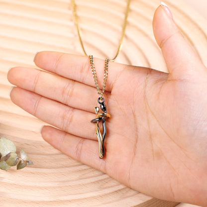 For Husband - Couple Hug Necklace Memorial Gifts " I want to hug you every day"