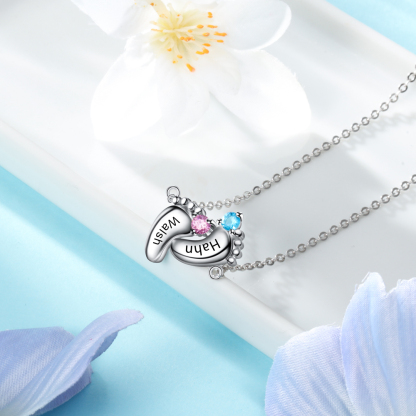 Personalized Baby Foot Bracelet With 2 Birthstones Engraved Names Gift For Mother