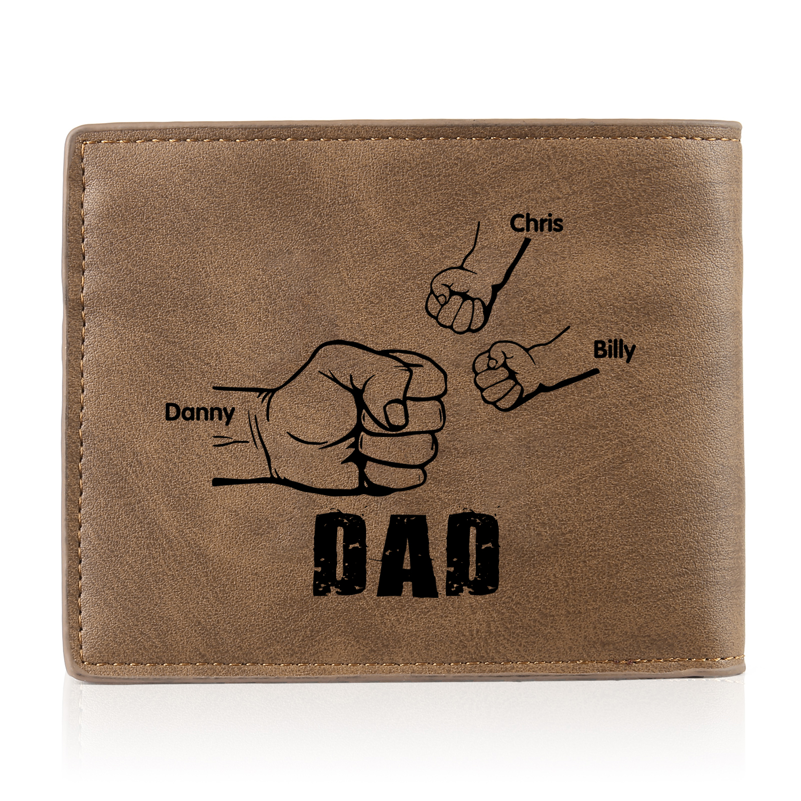 3 Names - Personalized Photo Custom Leather Men's Folding Wallet as a Father's Day Gift for Dad