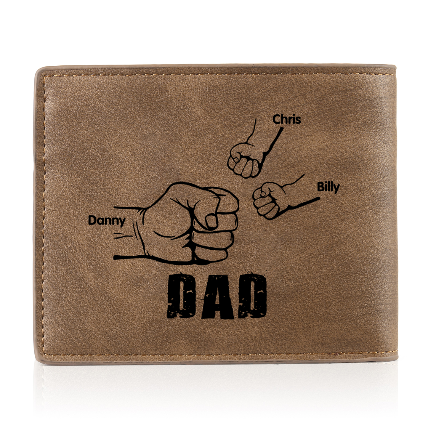 3 Names - Personalized Photo Custom Leather Men's Folding Wallet as a Father's Day Gift for Dad