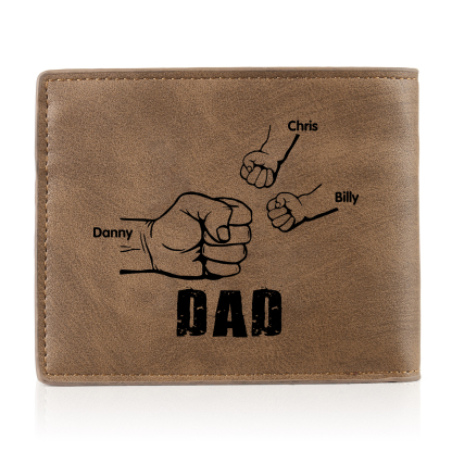 3 Names - Personalized Photo Custom Leather Men's Folding Wallet as a Father's Day Gift for Dad