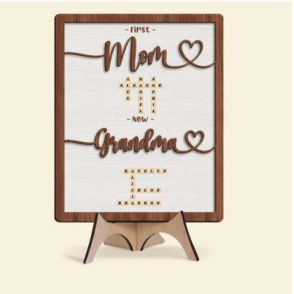 Personalized “First Mom, Now Grandma” Wooden Name Plaque, Crossword Wood Sign Customizable Family Birthday or Mother’s Day Gift for Grandma/Mom | Jessemade