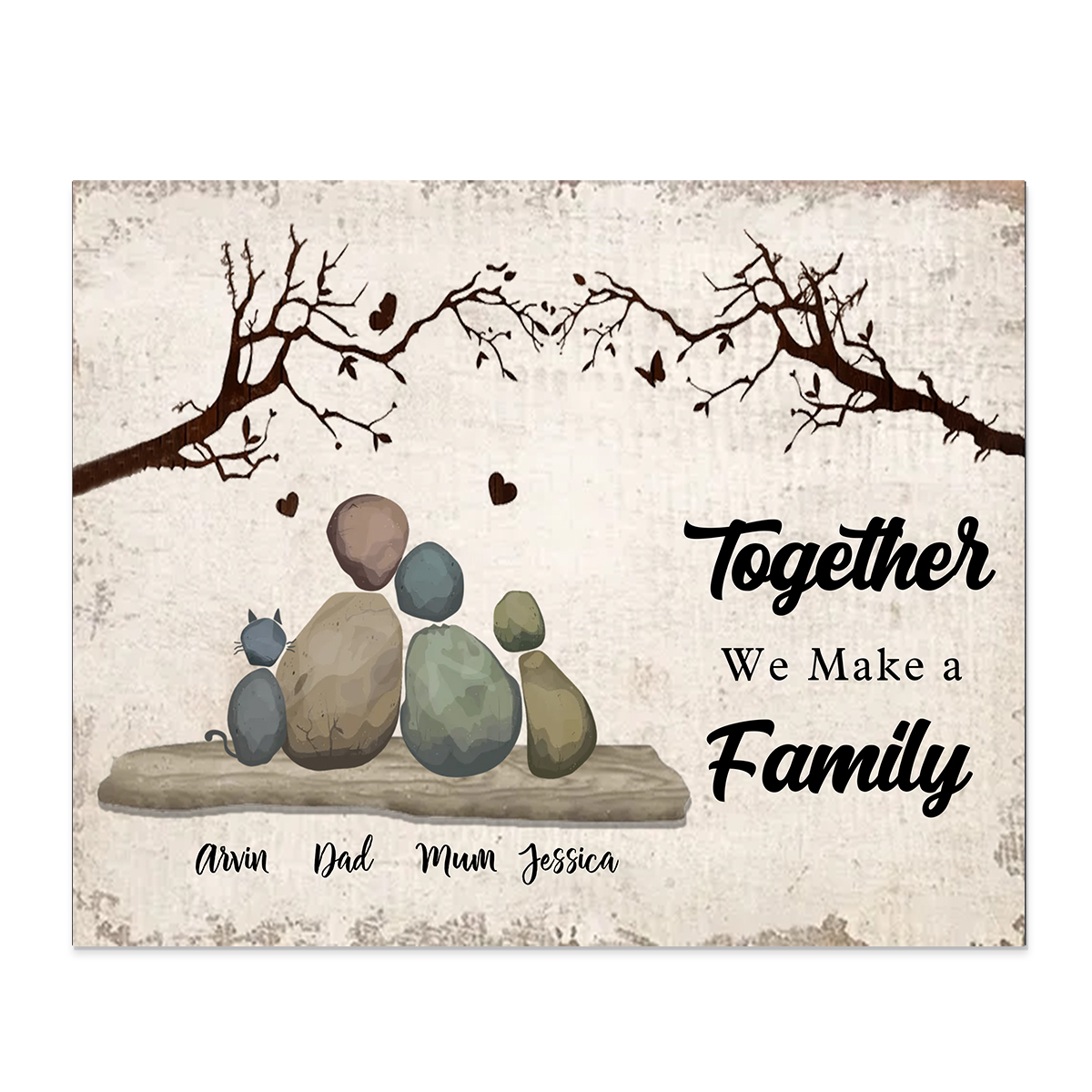 Personalized Wooden Pebble Family Picture Board Frame with Names Gift or Family