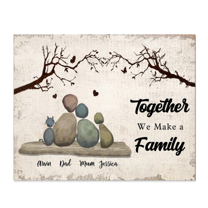 Personalized Wooden Pebble Family Picture Board Frame with Names Gift or Family