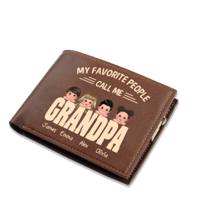 Custom Grandpa Leather Wallet Personalized with 1-6 Kids Names Gift for Grandfather | Jessemade
