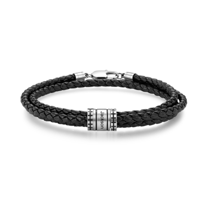 Personalized braided leather men’s bracelet customized with 1-6 names, birthday and Valentine’s Day gift for husband, dad, boyfriend | Jessemade