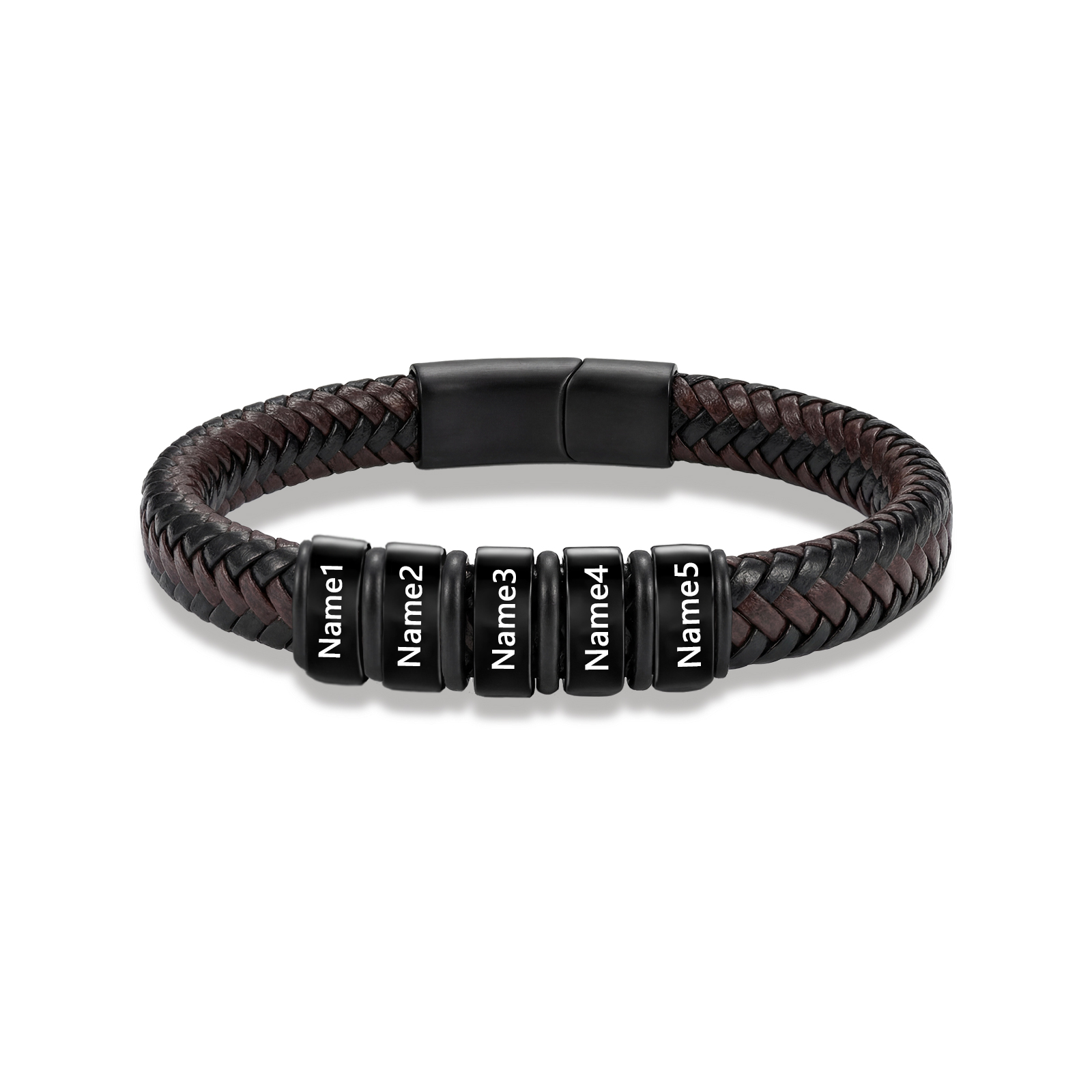 Personalized Leather Braided Bracelet Custom with 2-6 Name Beads