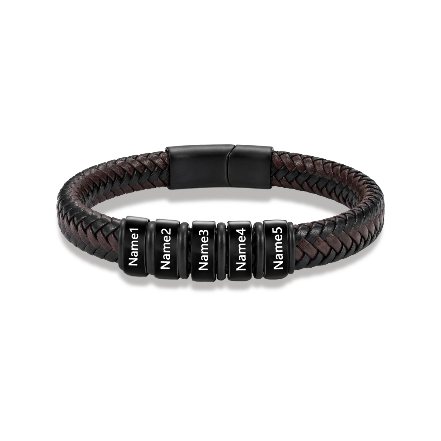Personalized Leather Braided Bracelet Custom with 2-6 Name Beads
