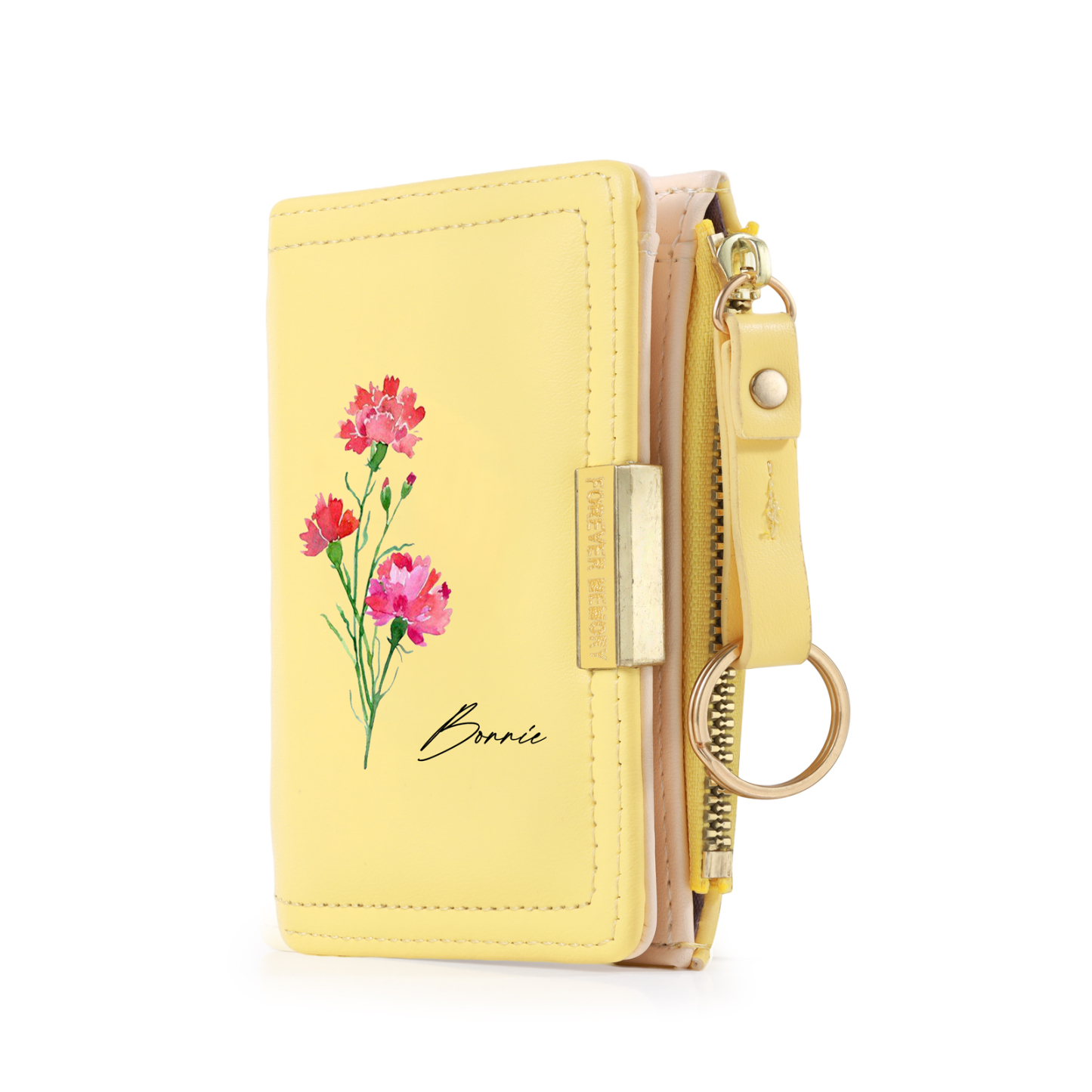 Personalized Women’s Leather Wallet Custom With Name And Birth Flower