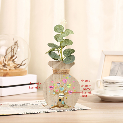 6 Names - Personalized Custom Text and Name Wooden Ornament Vase as A Gift for Family