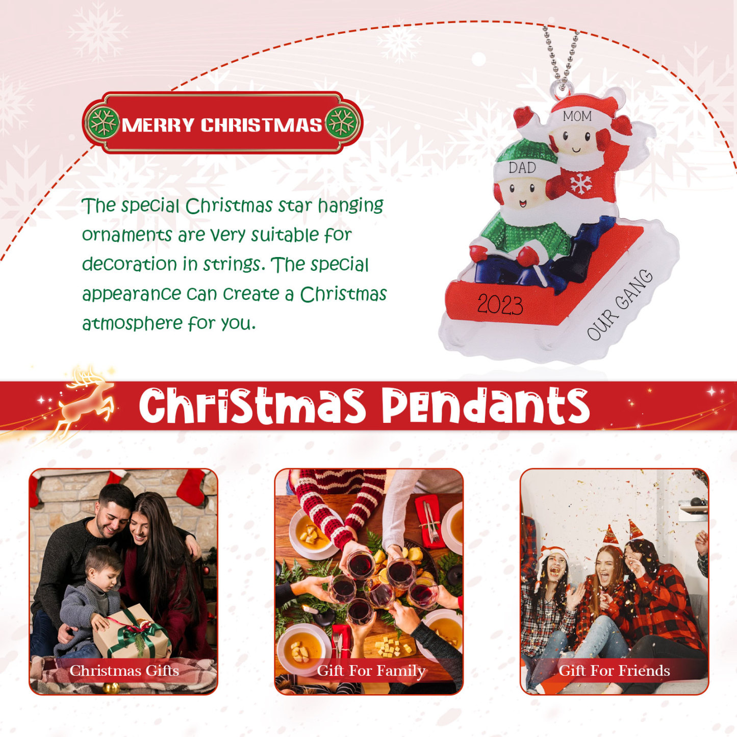 2 Names-Personalized Family Acrylic Christmas Xmas Tree Decoration Ornament-Custom 2 Names And Text Hanging Ornament Gifts For Family