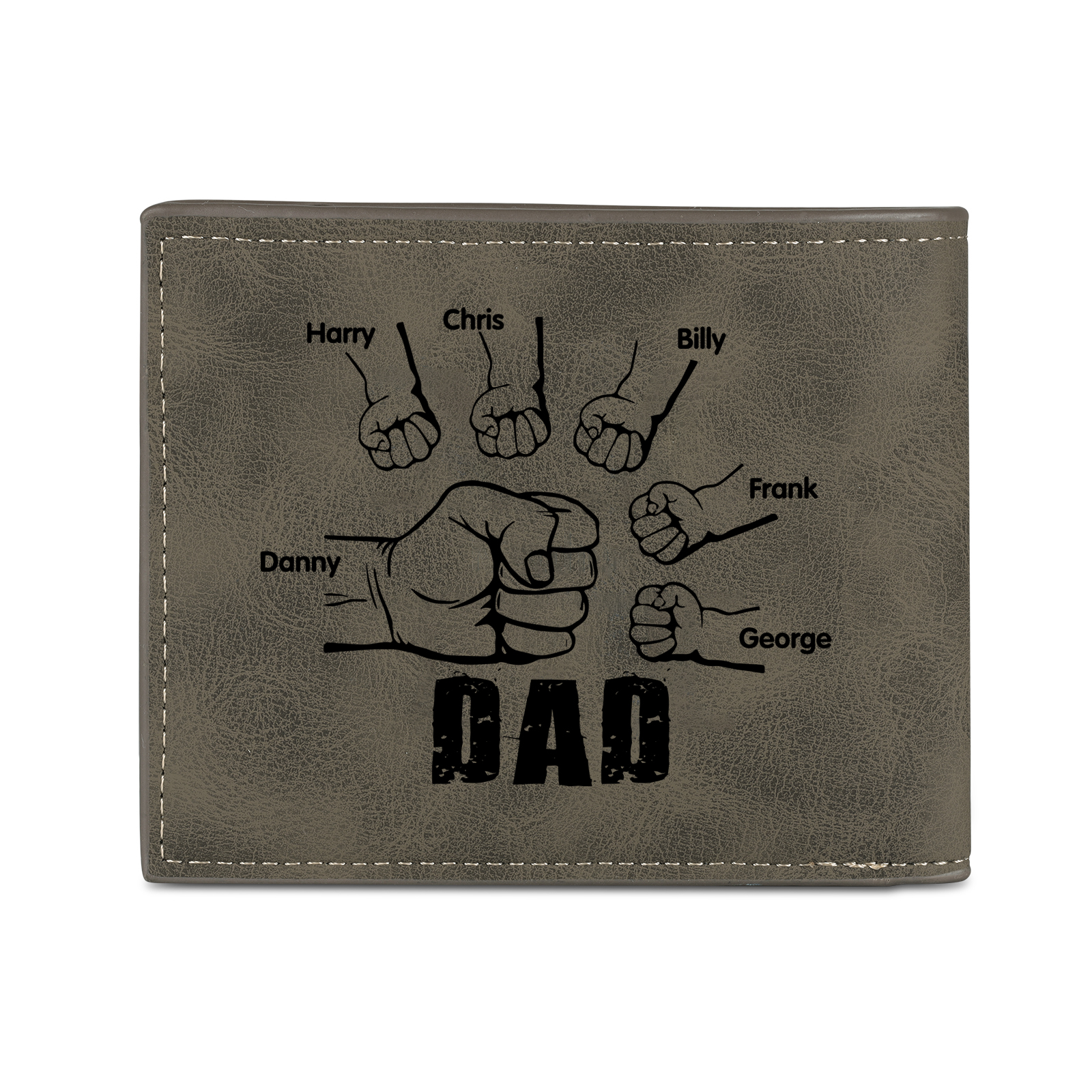 6 Names - Personalized Photo Custom Leather Men's Folding Wallet as a Father's Day Gift for Dad