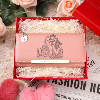 Personalised Women's Wallet with Custom Photo & Letter – PU Leather in Blue & Pink & Yellow Christmas Gift for Nan | Jessemade