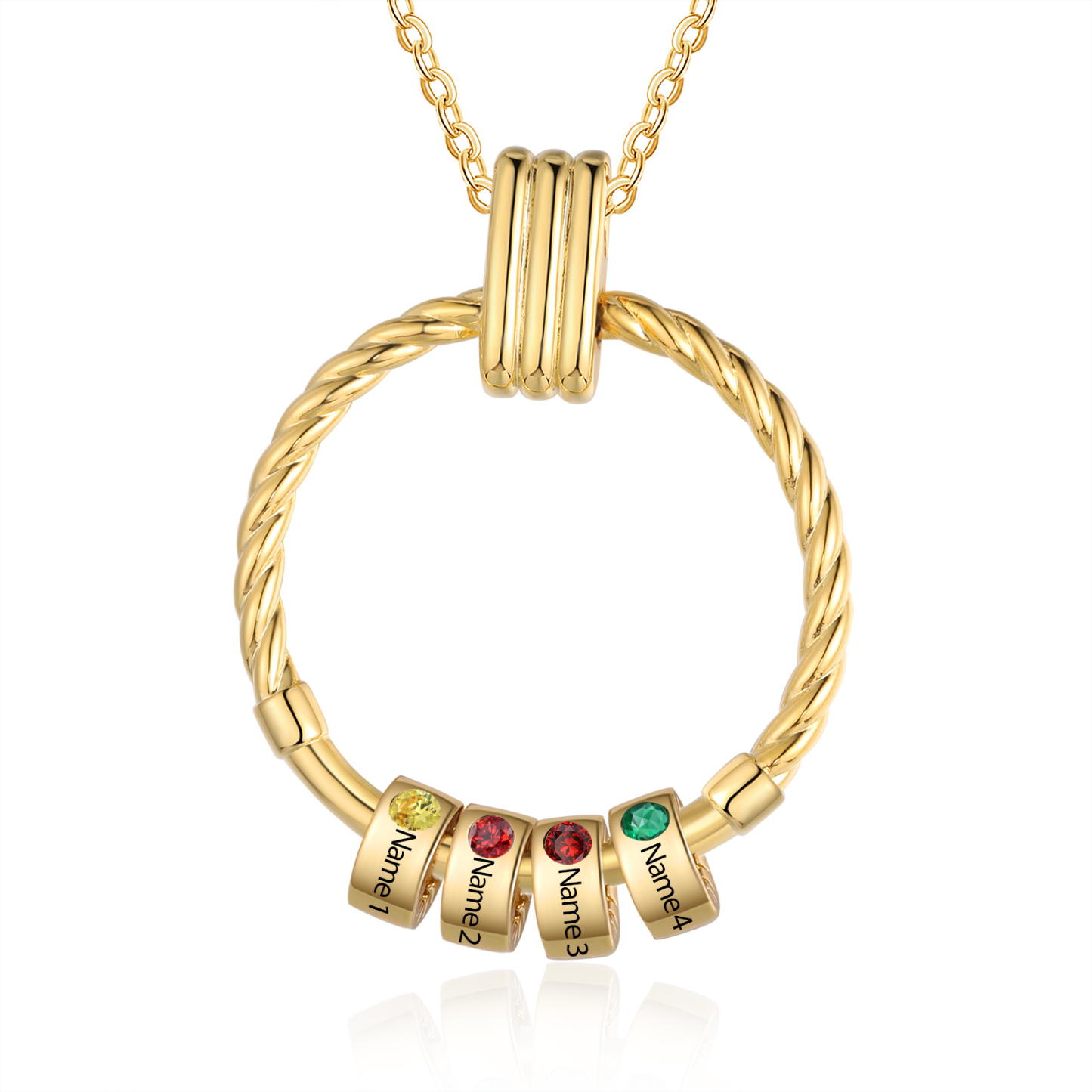 4 Names - Personalized Round Pendant Necklace Customized Name Gift for Her