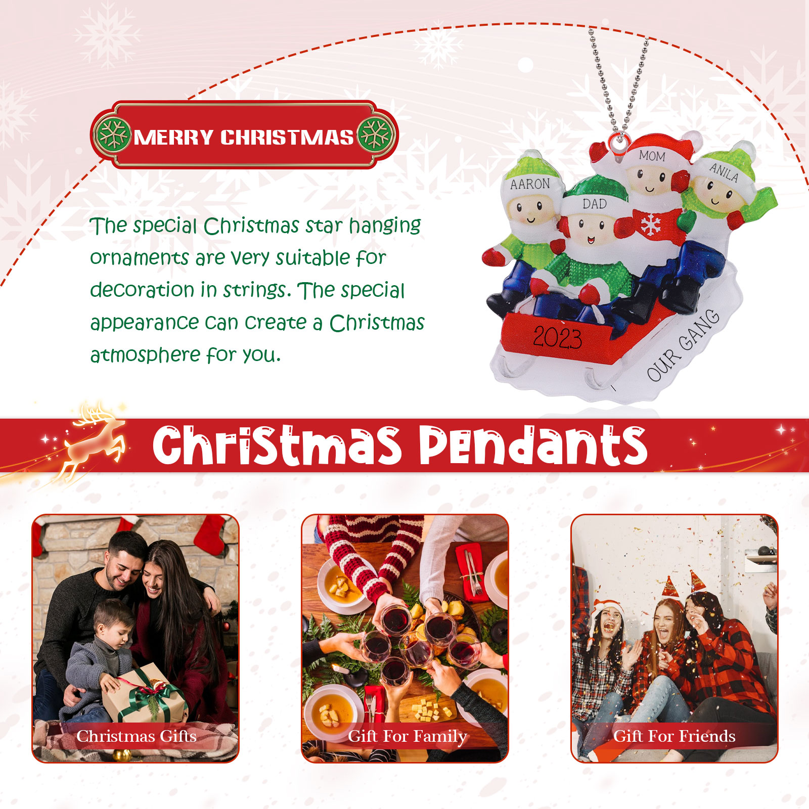 4 Names-Personalized Family Acrylic Christmas Xmas Tree Decoration Ornament-Custom 4 Names And Text Hanging Ornament Gifts For Family