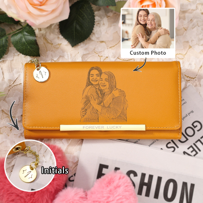 Personalised Women's Wallet with Custom Photo & Letter – PU Leather in Blue & Pink & Yellow Christmas Gift for Nan | Jessemade