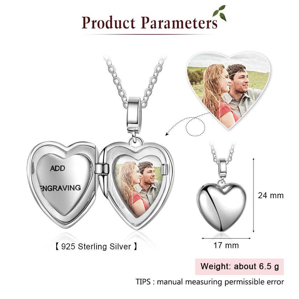 Personalized Heart Photo Locket 925 Sliver Necklace Custom Photo Necklace Gifts For Her