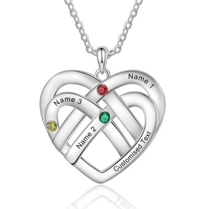 3 Names - Personalized Double Layer Heart Necklace with Custom Name and Birthstone, As a Mother's Day Gift for Mom