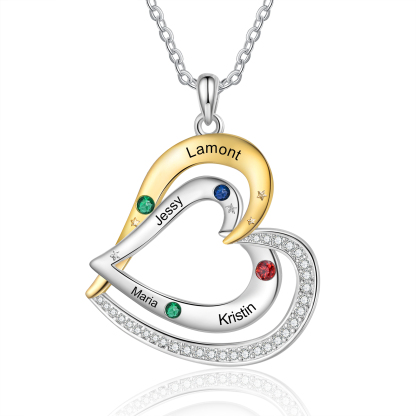 4 Names - Personalized Love Necklace with Customized Name and Birthstone, A Special Gift for Her