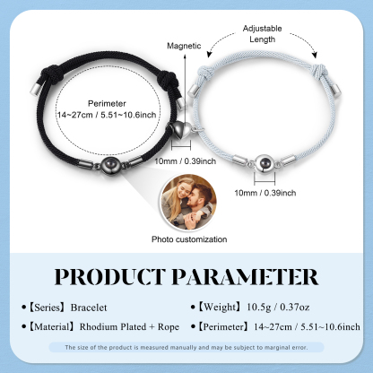 2 PCS Personalized Projection Bracelet Customized Photo Bracelet Set Adjustable Bracelet Personalized Gift