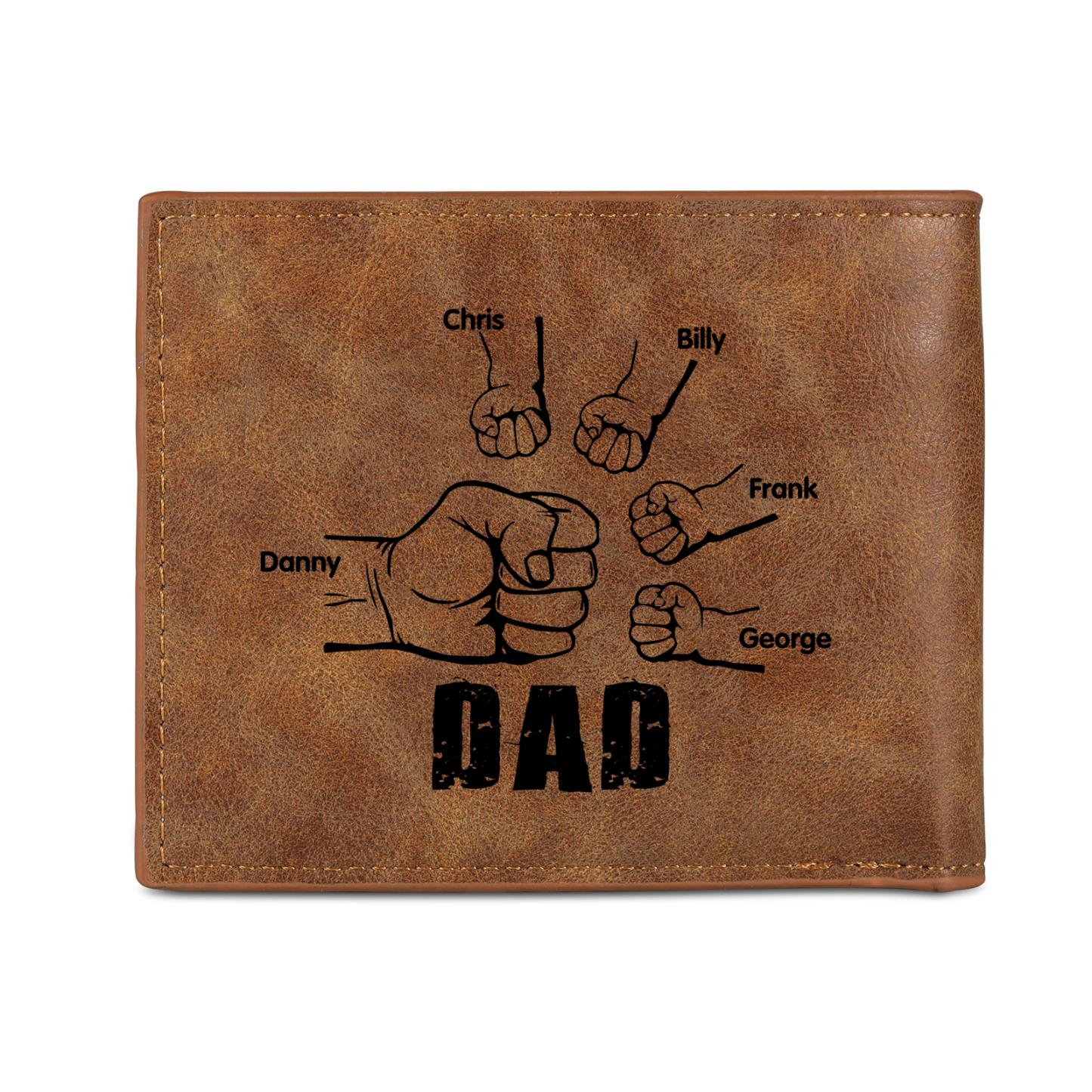 5 Names - Personalized Photo Custom Leather Men's Folding Wallet as a Father's Day Gift for Dad