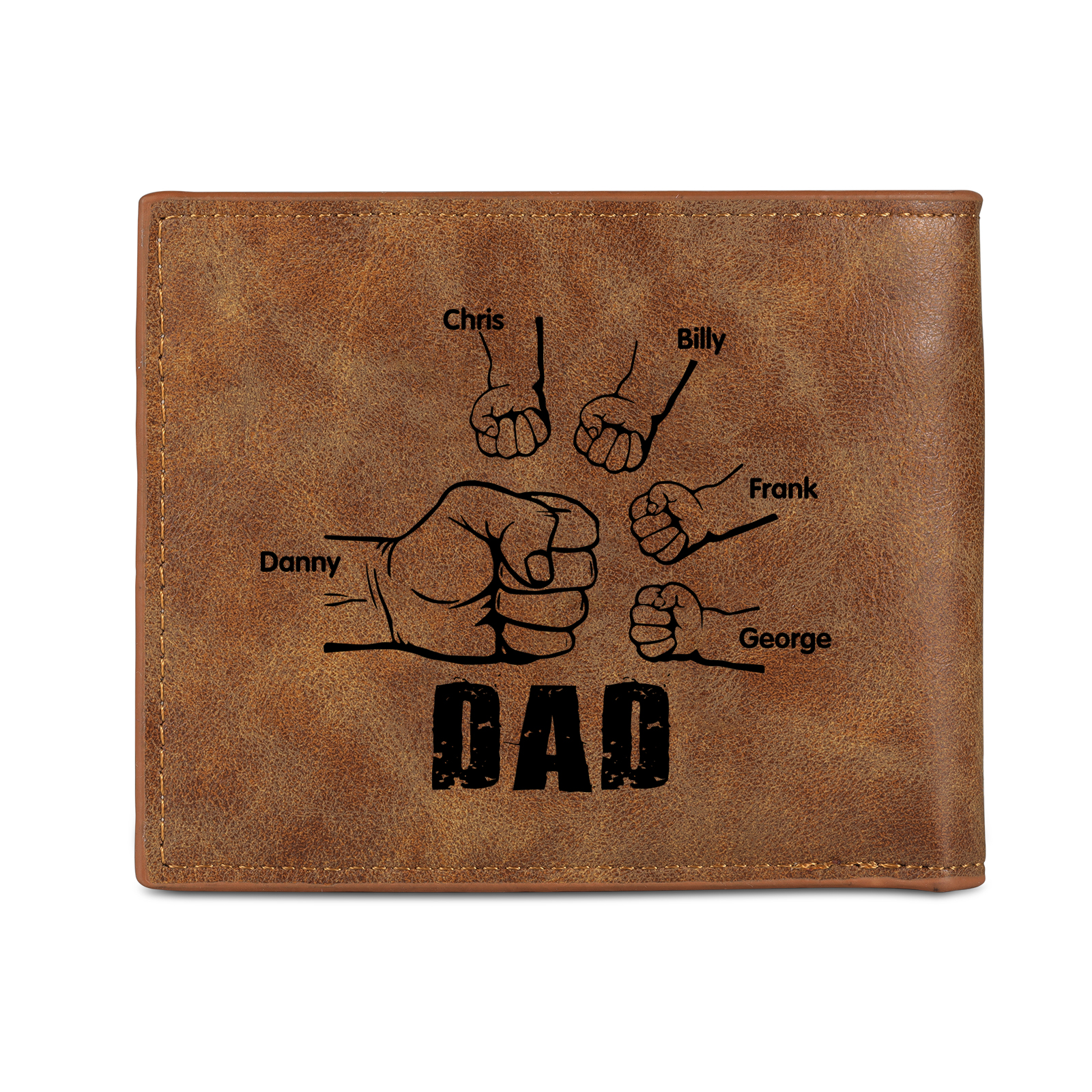 5 Names - Personalized Photo Custom Leather Men's Wallet as a Father's Day Gift for Dad