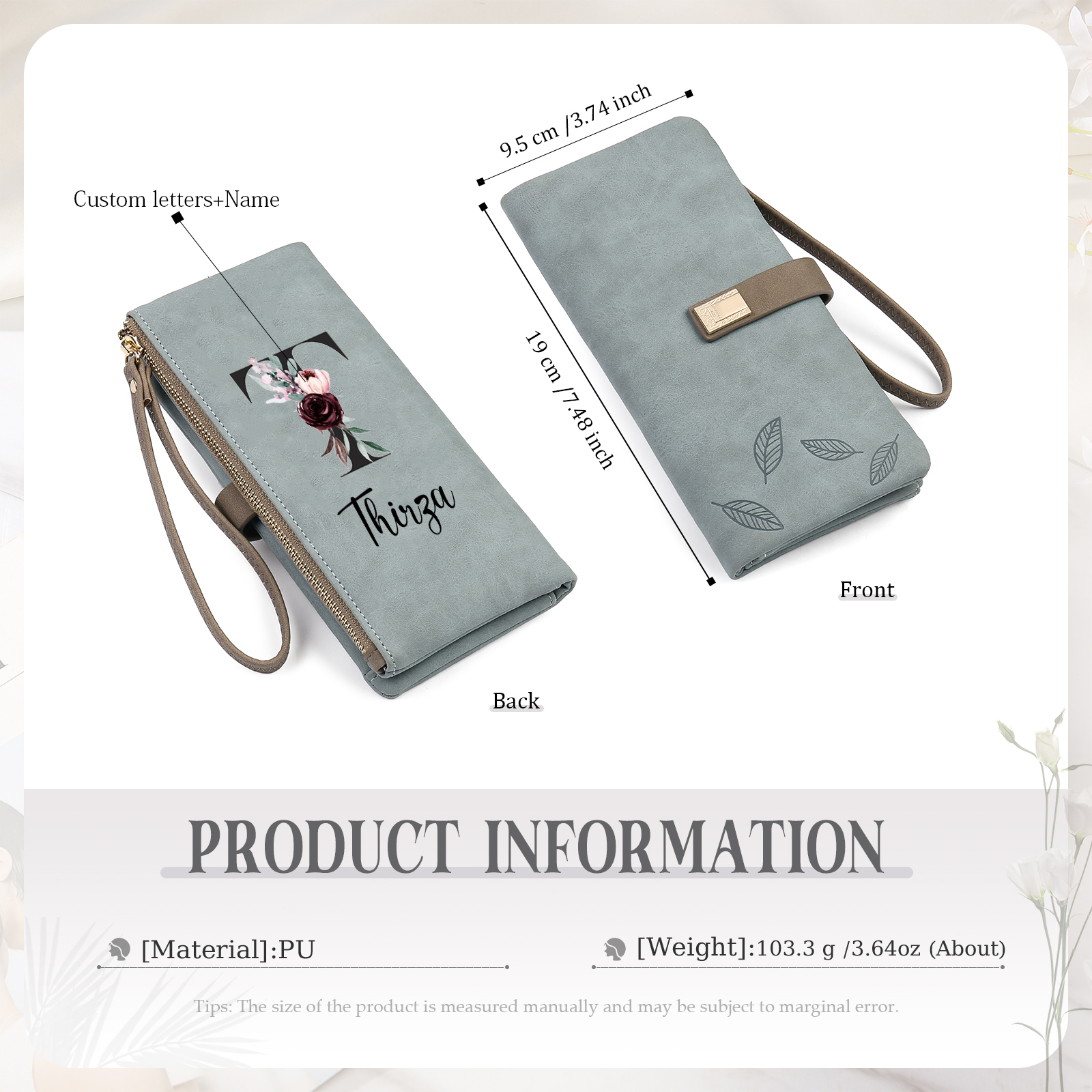 Personalized Exquisite Women'S Wallet Customized Letter And Name Zipper Wallet For Grandma