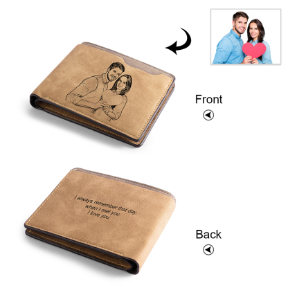 Brown Personalized Leather Wallet Engraved Photo Short Purse Folding Wallet Gifts For Men