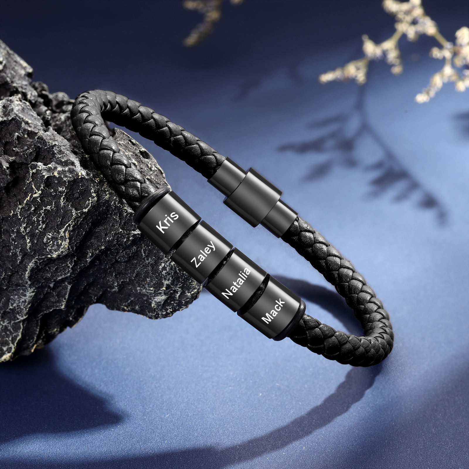 Personalized Men's Bead Bracelet with Custom 4 Names Personalized Gift for Him | Jessmade 