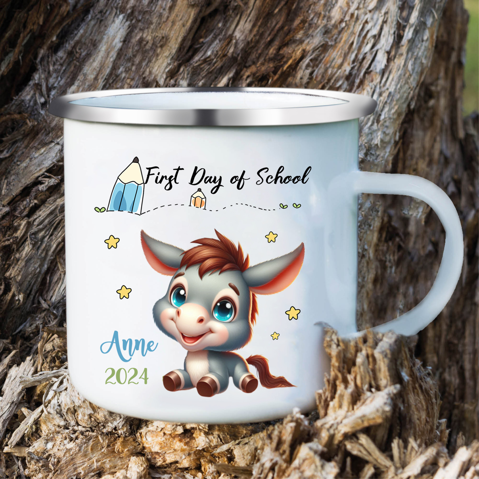 Personalized Name And Date Mug Cute Cartoon Donkey Mug Back To School Gift For Kids