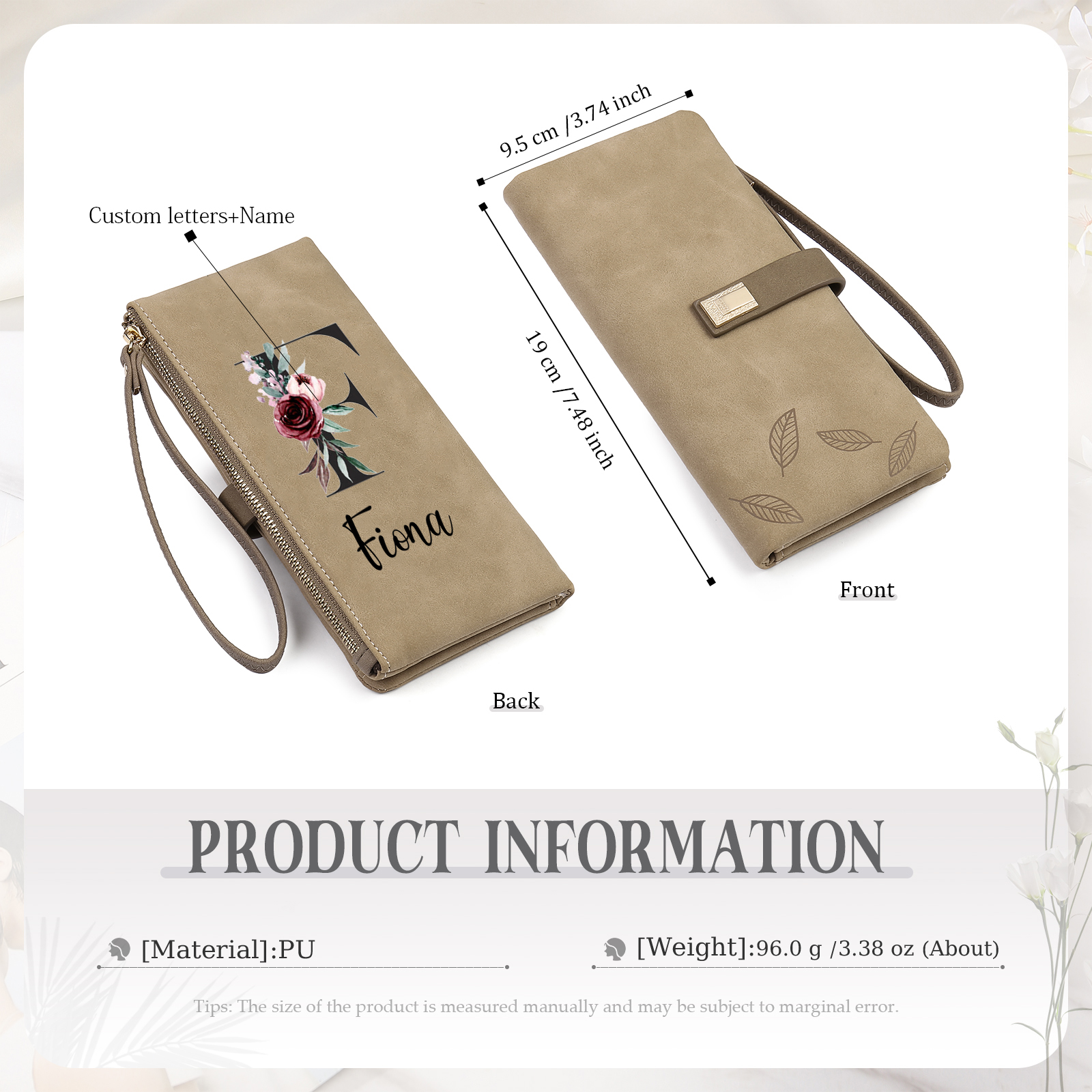 Personalized Exquisite Women'S Wallet Customized Letter And Name Zipper Wallet For Grandma