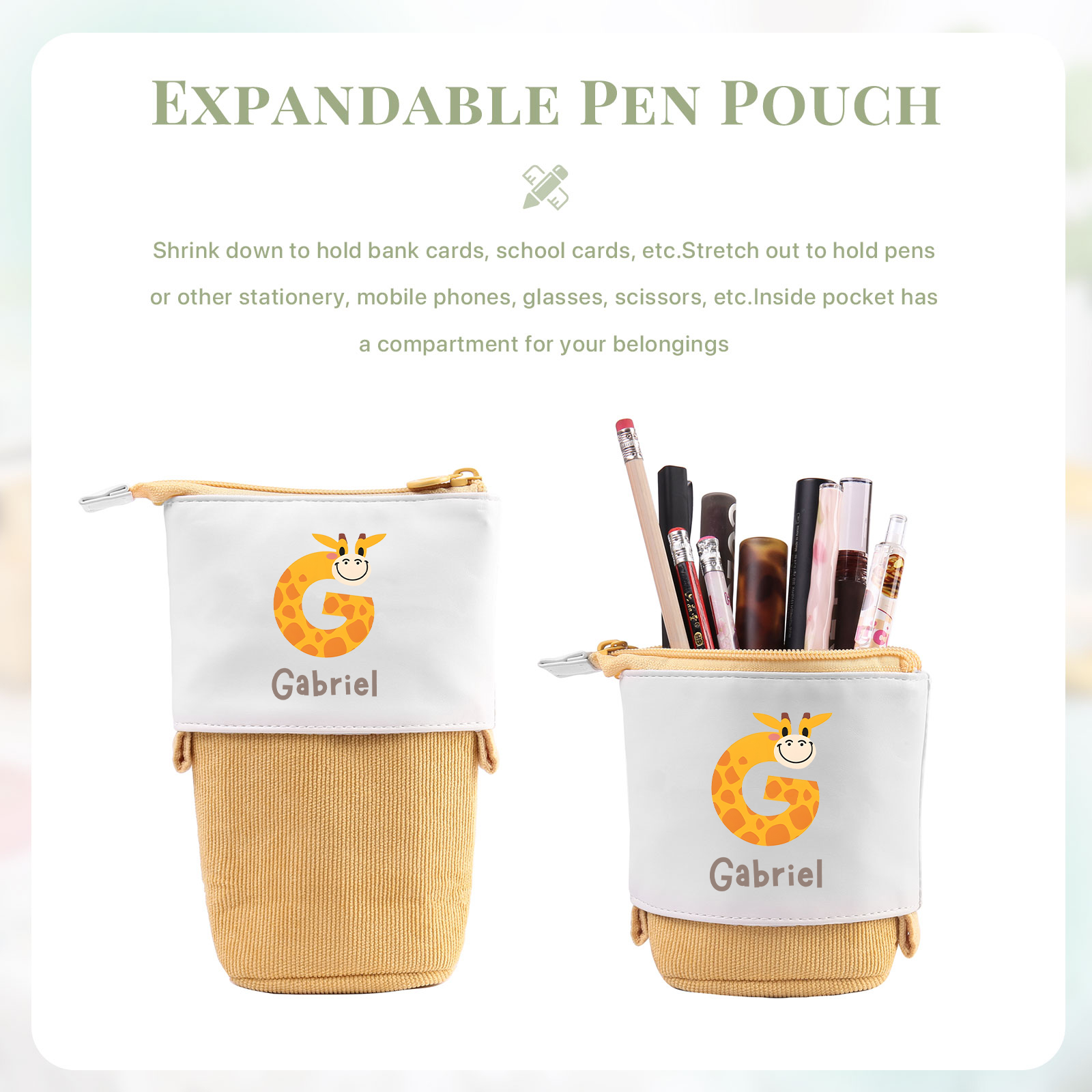 Personalized Pencil Case Custom Name & Letter Animals Pen Pouch Back To School Gift for Kids