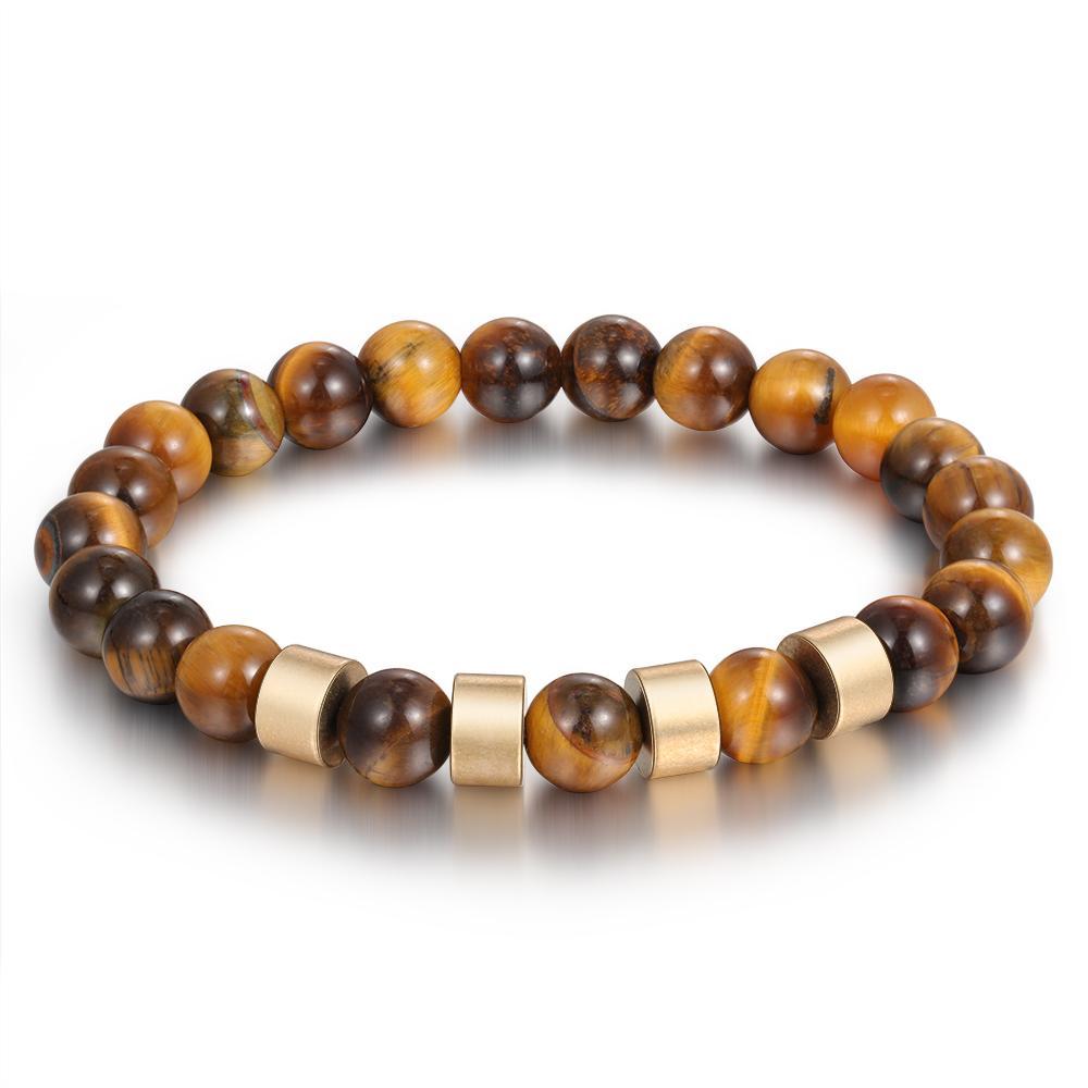 Personalized 4 names Brown Tiger Eye Men's Bracelet Gift For Him