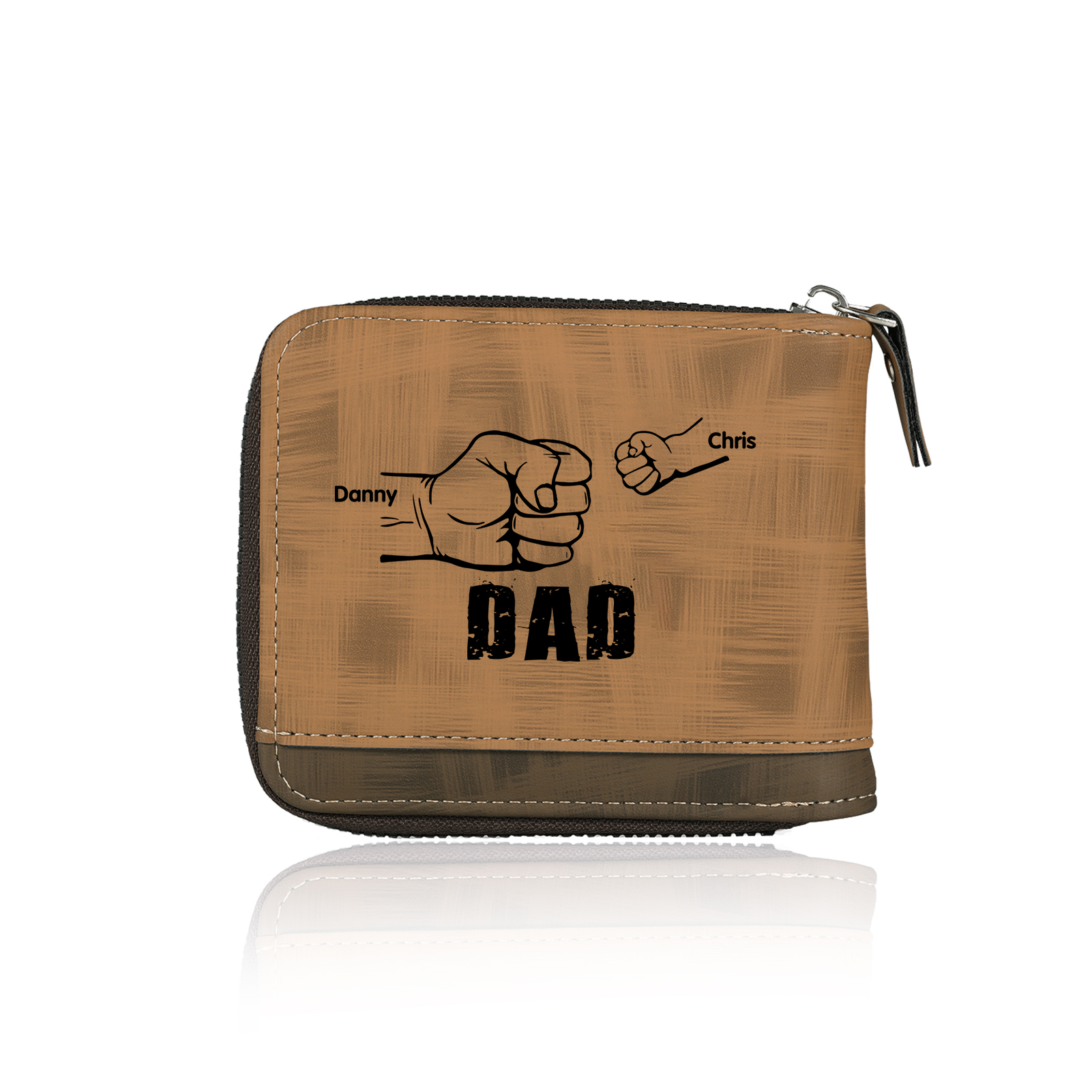 2 Names - Personalized Photo Custom Leather Men's Zipper Wallet as a Father's Day Gift for Dad