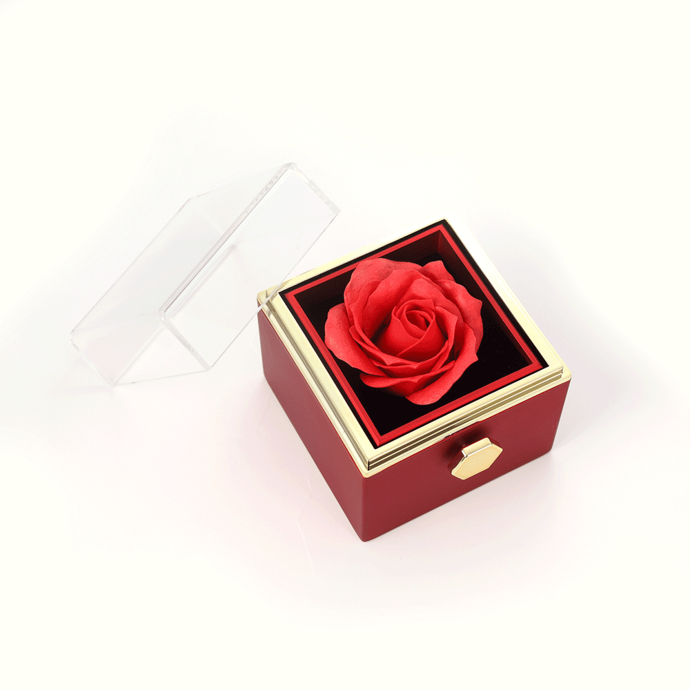 Rotatable Jewelry Box Enchanted Rose Jewelry Gift Package Red