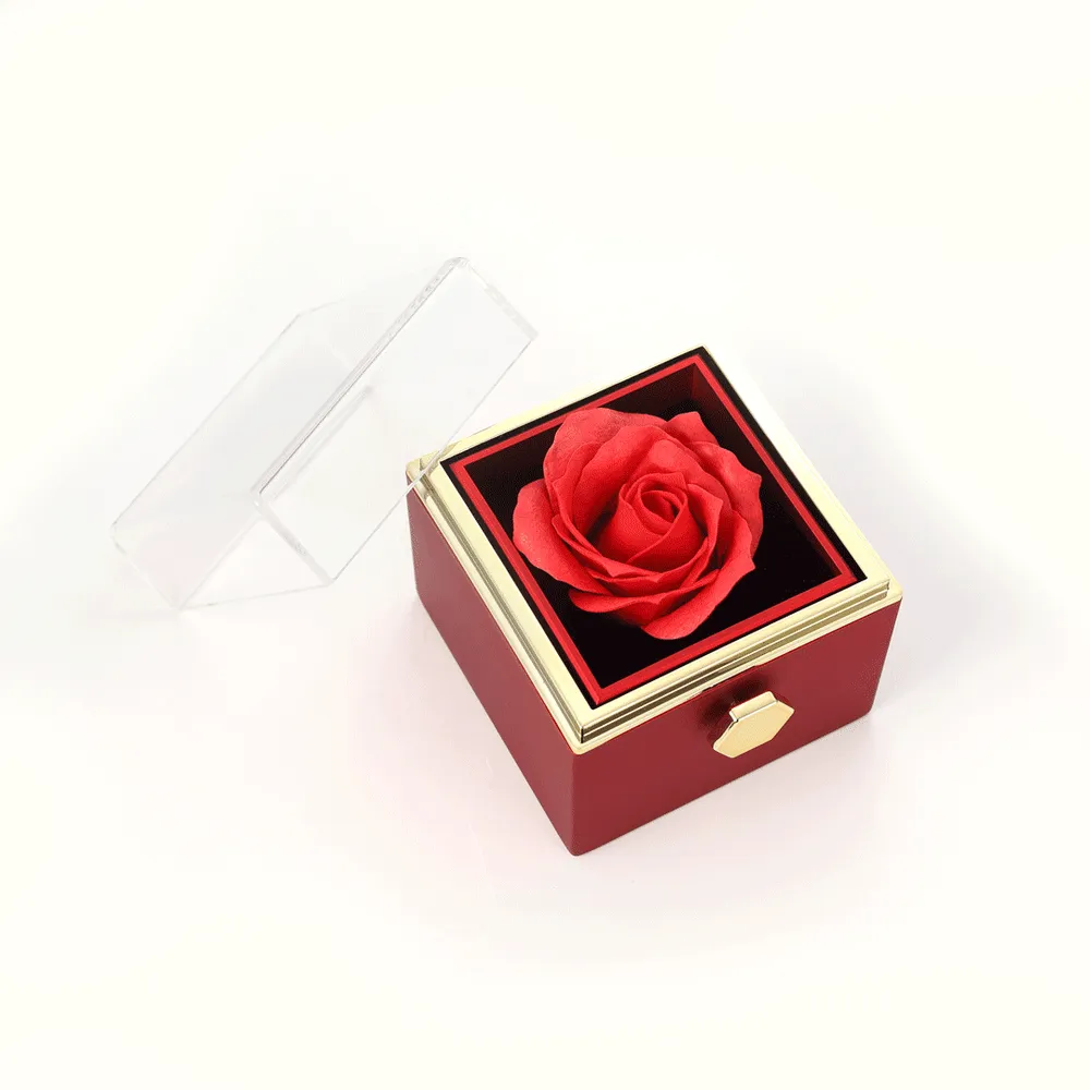 Rotatable Jewelry Box Enchanted Rose Jewelry Gift Package Red