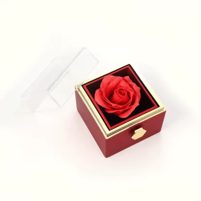Rotatable Jewelry Box Enchanted Rose Jewelry Gift Package Red