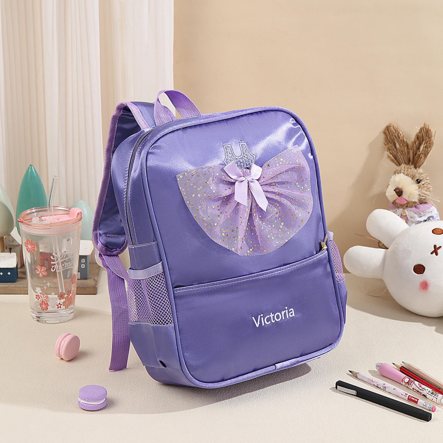 Personalized Name Band Princess Dress Accessories Satin Children Backpack Back To School Gift