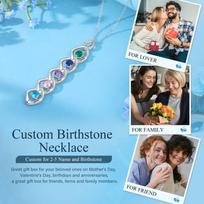 5 Names - Personalized Birthstone Necklace With Name Engraved For A Special Gift For Mom/Grandma
