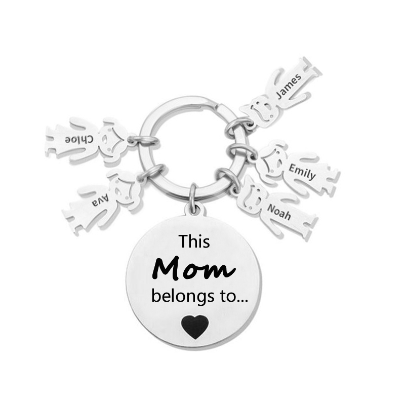 5 Names-Mom Belongs to...Custom Keychain with Name & Text
