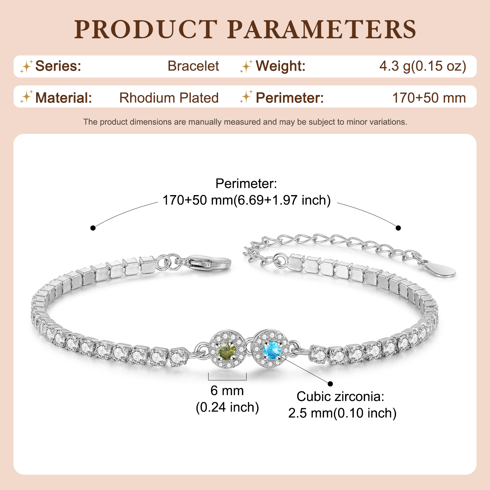 Personalized Birthstone Tennis Bracelet with 2–5 Stones